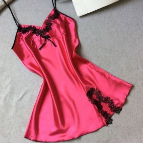 silk sling pajamas (Option: Black red-XXL)
