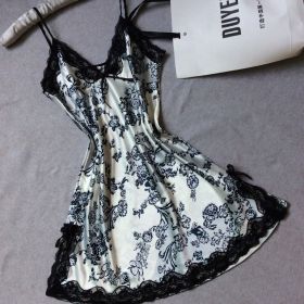 silk sling pajamas (Option: Black white-L)