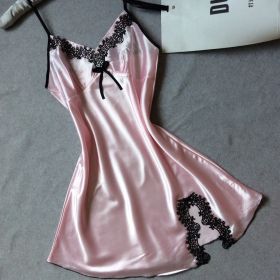 silk sling pajamas (Option: Black pink-XL)